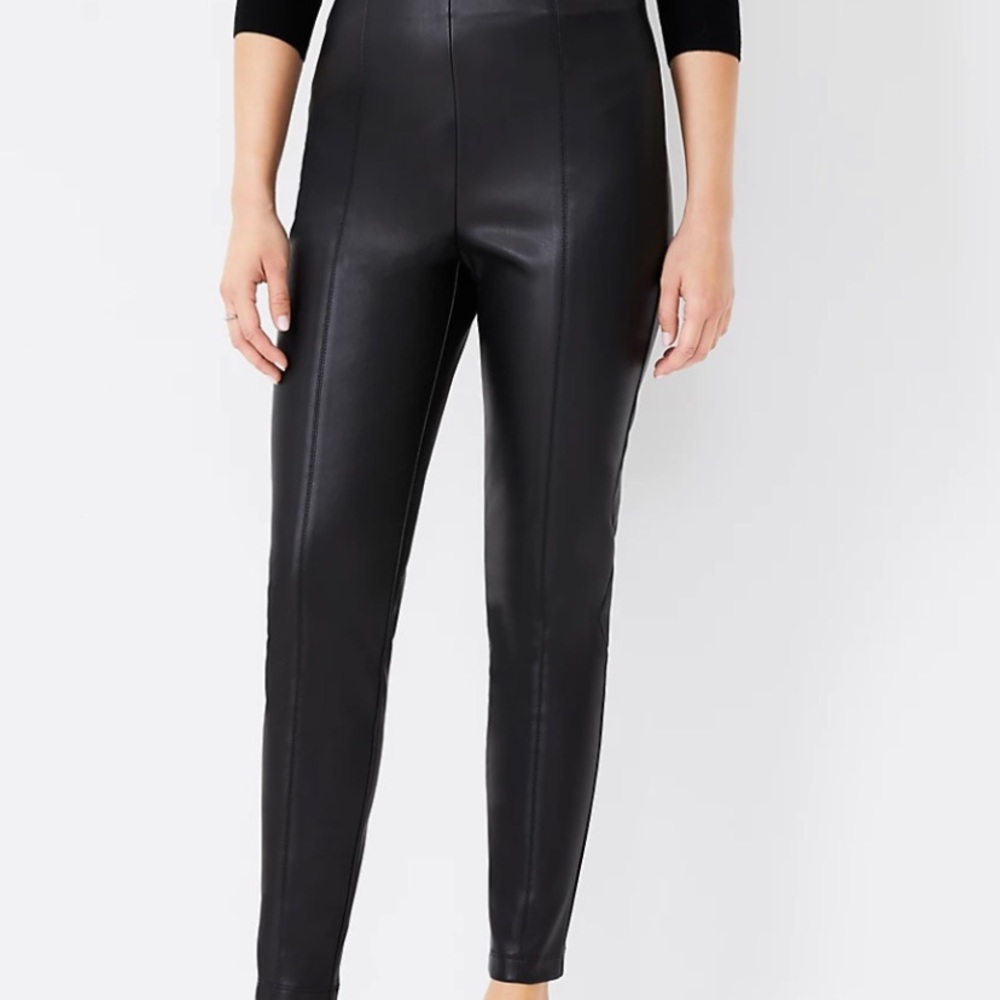 The Faux Leather Seamed Side Zip Legging